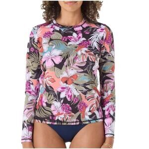 Roxy Women's UPF 50 Sun Protection Rash Guard Floral Long Sleeve Swim Tee-L